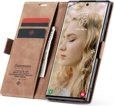 CaseMania Bookcase hoesje geschikt voor Samsung Galaxy S25 Ultra - Effen Bruin - Kunstleer
