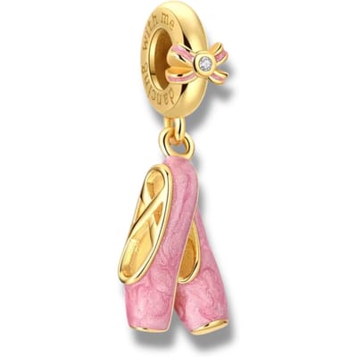 Fler® | Bedel | Past op populaire bedelarmbanden (standaard - 3mm) | Ballet Schoentjes Bedel | Hangbedel Charm | 925 sterling zilver | Transparante zirkonia | Roze emaille | Armband Kraal | Valentijnsdag | Sinterklaas kado | Kerstcadeau | Verjaardag