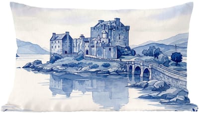 Sierkussens - Kussentjes Woonkamer - 60x40 cm - Schots - Kasteel - Blauw - Aquarel