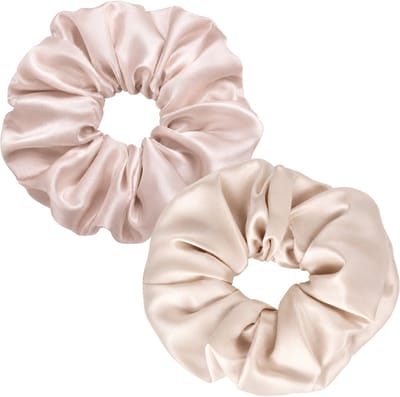 Lajetti - Voordeelset Zijden Scrunchies Oudroze en Champagne 2 stuks - 100% Moerbeizijde
