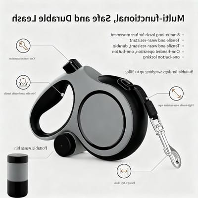 Uitschuifbare Hondenriem - Intrekbare Lijn - Comfortabel Wandelen - 360° Klitvrij Mechanisme - 8 Meter - Grijs
