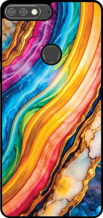 Smartphonica Telefoonhoesje Geschikt voor Huawei Y7 Prime (2018) met Regenboog Goud Marmer Opdruk - TPU Backcover Case Rainbow Gold Marble Design geschikt voor Huawei Y7 (2018)