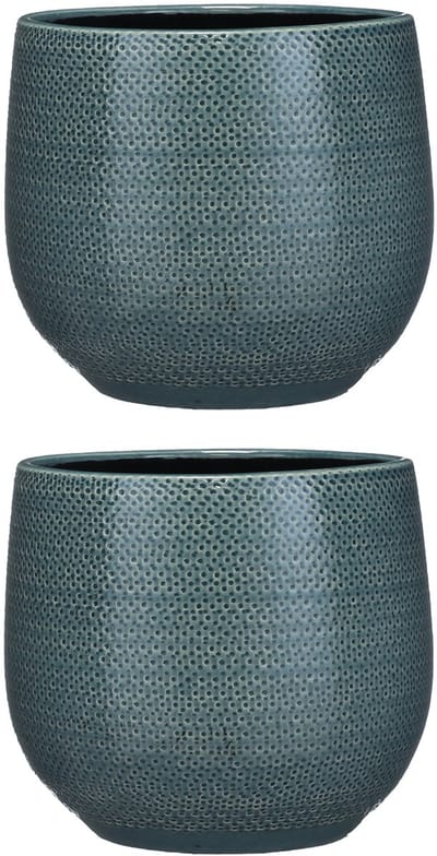 Mica Decorations Bloempot - 2x - midnight blauw - keramiek - 25 x 20 cm - plantenpotten