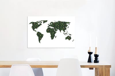 Aluminium schilderij 60x40 cm - Wanddecoratie metaal - Wereldkaart - Tropische Planten - Wit - Metalen muurdecoratie woonkamer - Decoratie industrieel - Foto op dibond - Industriële accessoires slaapkamer