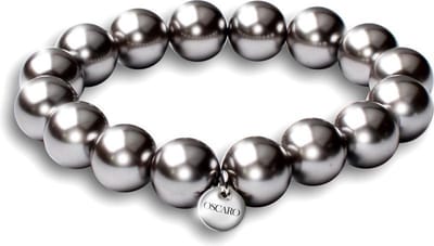Quiges - Charm Bedel Parel Armband Grijs 18cm - 925 Zilver - HCB019