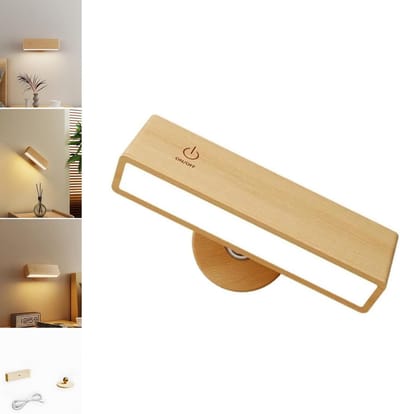 Nachtlampje - Wandlamp op batterijen - Houten wandlamp voor de slaapkamer - Magnetische wandlamp - 360° draaibaar - Geschikt voor slaapkamers, woonkamers en naast het bed - Beukenhout