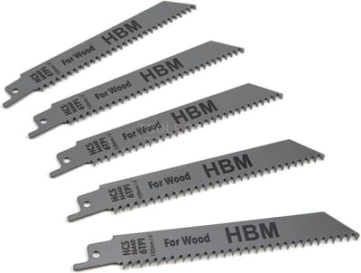 HBM 5 Delige 150 mm. 6 TPI Reciprozaagbladenset Voor Hout