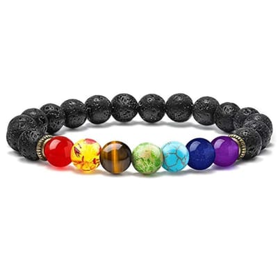 Victorious Chakra Natuurstenen Kralen Armband – Heren Armband – Dames Armband – Zwart & Kleur – 16.5cm
