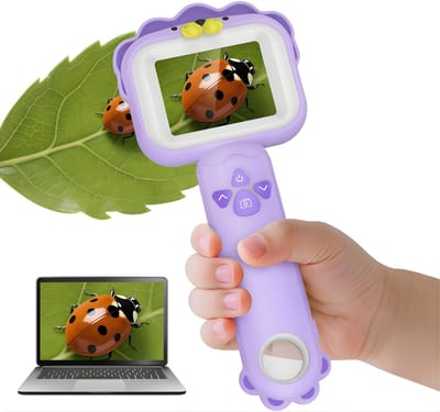 DnA® Microscoop Voor Kinderen - Verrekijker Voor Kinderen - Bresser Verrekijker - Verrekijker Speelgoed - Paars - 21cm x 11cm x 3cm
