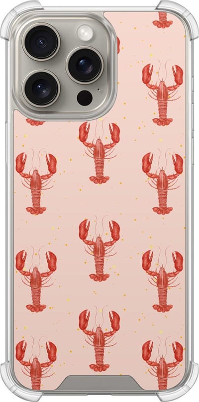 Shockproof hoesje - Geschikt voor iPhone 15 Pro Max - Lobster - Extra sterke case - TPU/polycarbonaat - Print / Illustratie - Roze, Transparant