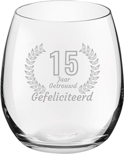 Gegraveerde Drinkglas 39cl Gefeliciteerd 15 jaar getrouwd