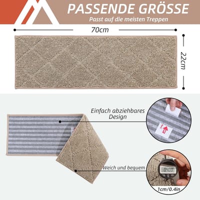 Famanu - set van 4 trapmat, 70 x 22 cm, antislip, zelfklevend, Machine wasbaar, 100% Polyester, TPE