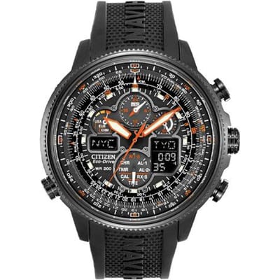 CITIZEN Navihawk Serie 200 Meter Waterdicht Solar Kwarts Stalen Band Herenhorloge Zwarte Wijzerplaat JY8035-04E zwart