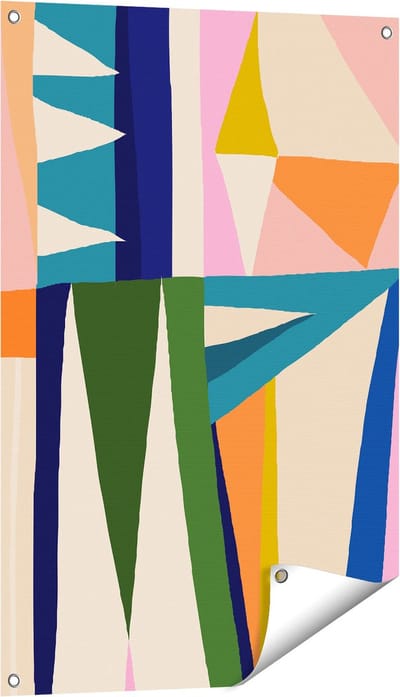 Gards Tuinposter Abstracte Kleurrijke Kunst - Driehoeken - 60x90 cm - Tuindoek - Tuindecoratie - Wanddecoratie buiten - Tuinschilderij