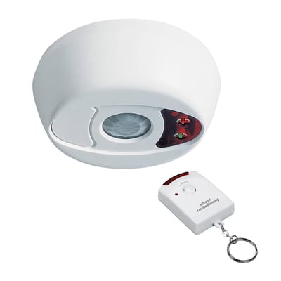 Plafondalarm met afstandsbediening – Centrale ruimtebeveiliging door plafondmontage – Detectiehoek 360° – Sirene 100 dB – Kleur: Wit – Afmetingen: 15,5 x 5,5 cm – 336041