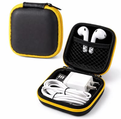 Oortjes Opberg Hoesje Voor Earphnes I Case Voor In-ear koptelefoon I Oortyejs Case | Headphone Organizer | Opbergcase Laadkabels I Zwart/Geel