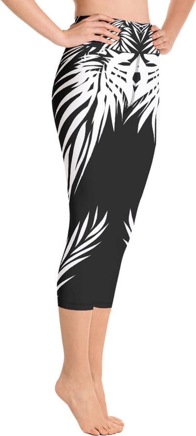 Sportlegging - Capri 3/4 - design Tiger Power Up - High Waist - Dry Fit - High Performance - 4way stretch - unieke print - UPF 50+ - Hardloop - Yoga - Fitness - Dans  - Pilates - Training - sportbroek – zwart wit - maat XS