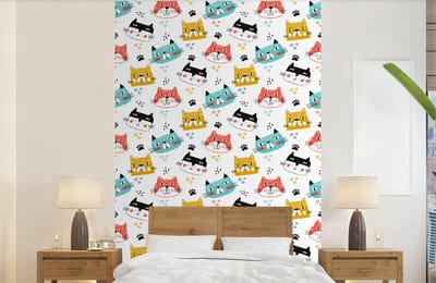 Behang - Fotobehang Jongens - Patronen - Katten - Breedte 140 cm x hoogte 220 cm