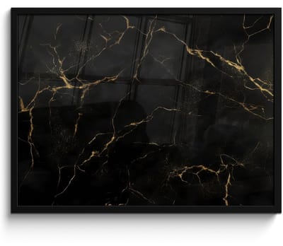 Poster in lijst - Fotolijst 70x50 cm - Posters - Zwart marmer - Gouden aders - Klassiek - Posterlijst zwart - Decoratie - Wanddecoratie woonkamer - Muurdecoratie slaapkamer