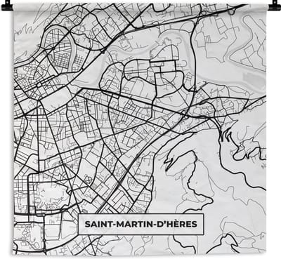 Wandkleed - Wanddoek - Stadskaart - Frankrijk - Kaart - Plattegrond - Saint-Martin-d'Hères - Zwart wit - 180x180 cm - Wandtapijt