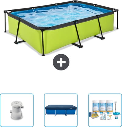 EXIT Rechthoekig Lime Frame Zwembad - 300 x 200 x 65 cm - Inclusief Pomp - Afdekzeil - Onderhoudspakket - Nu extra voordelig