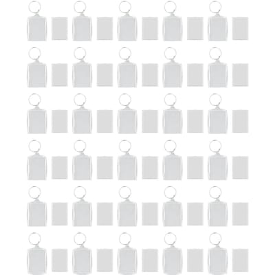 30 stuks Foto Insteek Sleutelhanger Transparant Blanco Fotolijst Sleutelhanger met Splitring voor Gepersonaliseerd white