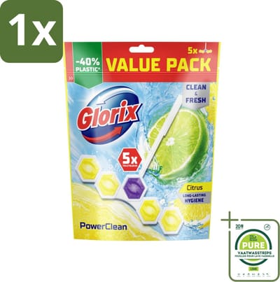 1 x Glorix - Power Clean - Toiletblok - Citrus - Hersluitbare Verpakking - 5 Blokken - Toilet Schoonmaak - Toiletblok - Toilet Reiniging - Citrus Geur - Kalk Verwijderaar