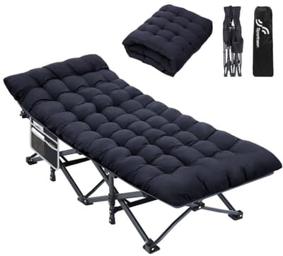 Comfortabel Opvouwbaar Campingbed voor Volwassenen - Heavy-Duty 1200D Oxford met 2 Zijzakken voor Outdoor & Thuis