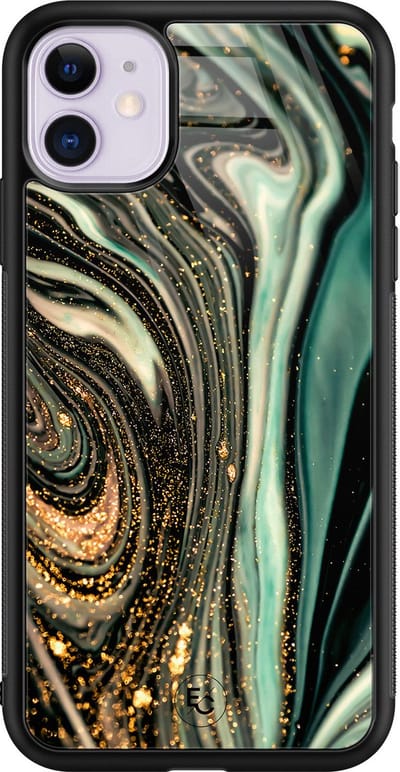 Hoesje geschikt voor iPhone 11 - Marble khaki - Luxe Hard Case - Marmer - Groen - Mooie Telefoonhoesjes