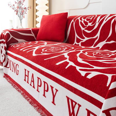 Rode Bankhanddoek Hoes Doek Woonkamer Universeel Multifunctioneel Antislip Bruiloftsdecoratie Kussen Huidvriendelijk Chenille Romantisch 180x130cm1pcs