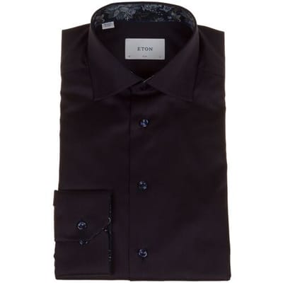 Eton Overhemd Uni Color Floral Contrast Fabric Organic Cotton Signature Twill Navy / male