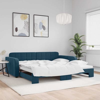 vidaXL - Slaapbank - met - onderschuifbed - 100x200 - cm - fluweel - blauw