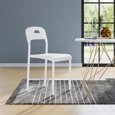 Moderne Eetkamerstoel - Stapelbaar - Kunststof Zitting met Metalen Poten - Voor Binnen & Buiten - Design Keukenstoel - Wit - 1 Stuk