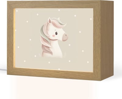 Nachtlampje 20x15 cm - Kinder lampje - Pony - Minimalistisch - Pastel - Stippen - Tafellamp kinderkamer - Slaapkamer lamp - Bedlamp kinderen - Kinderlampje stopcontact - Wandlamp babykamer - Nachtlampjes