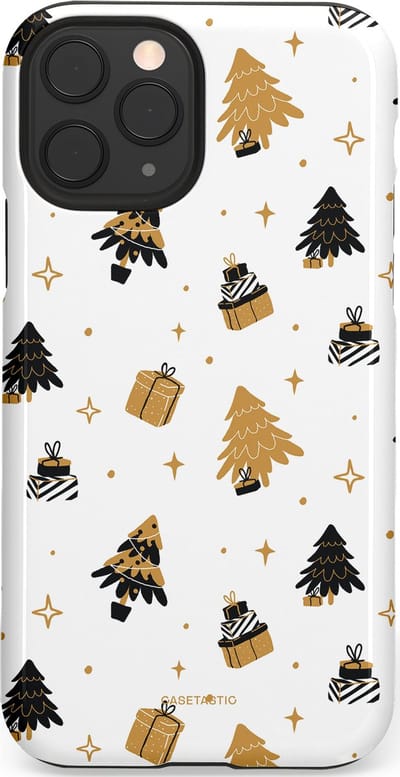Casetastic hoesje geschikt voor Apple iPhone 11 Pro - Dubbellaagse bescherming - Kerst met Cadeautjes - Fashion Case - Wit Beige Donkergrijs