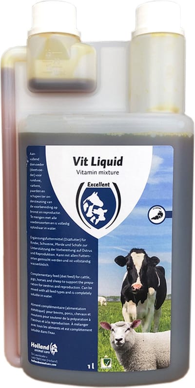 Excellent Vit Liquid Mulitvitamine - 1 Liter - Ter ondersteuning van de voorbereiding op bronst en reproductie - Geschikt voor rundvee, varkens, paarden en schapen