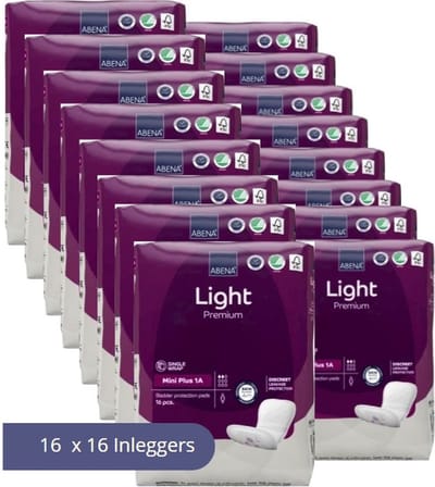 ABENA Light Mini Plus 1A, 256x Inlegverband, Karton, te Dragen in aansluitend Ondergoed- Flinke druppels Urineverlies - Absorptie 200 ml, donkerroze