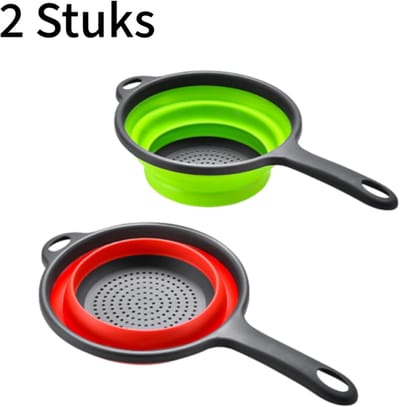 2 stuks opvouwbare vergiet – inklapbaar en ruimtebesparend – voor het wassen van groente en fruit – voedselveilig PP + TPR – rood en groen