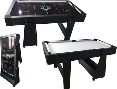 TopTable Twist Grey-Black, mobile 5,5ft - Airhockey & Pooltafel Combi 2 in 1 Gemakkelijk Opklapbaar & Verrijdbaar