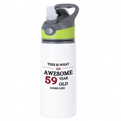 Hacebo® - Awesome 59 year old looks like waterfles met rietje groen - Hoera 59 jaar - 59 geworden - verjaardagscadeau - kado - gift - water fles - 650ML