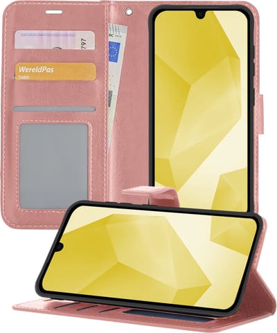 Hoesje - Met Pasjeshouder - Geschikt voor Samsung Galaxy A16 - Luxe Bookcase Portemonee - Flip Case - Kunstleer Book Case - Flipcase - Book Cover - Walletcase - Portemonneehoes - Telefoonhoesjes - Rosé goud