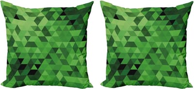 ABAKUHAUS Groene decoratieve kussenhoezen (2 stuks), abstract mozaïek met driehoek 40x40 cm, donkergroen/lichtgroen