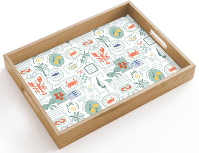 Dienblad hout 40x30 cm - Schootdienblad - Patroon - Groen - Mediterraans - Borrelplank rechthoek - Plateau dienbladen