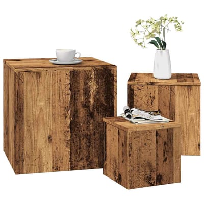 vidaXL - Bijzettafels - 3 - st - bewerkt - hout - oud - houtkleurig