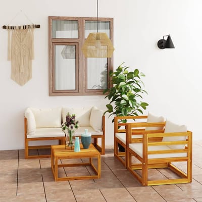 vidaXL - 5-delige - Loungeset - met - kussens - massief - acaciahout - crème