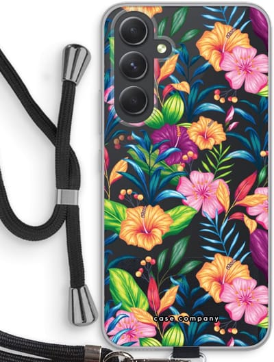 Case Company® - Hoesje met koord geschikt voor Samsung Galaxy A54 hoesje met Koord - Tropisch 2 - Telefoonhoesje met Zwart Koord - Bescherming aan alle Kanten en Over de Schermrand