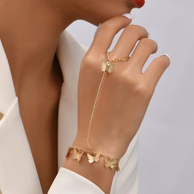Eenvoudige hart hanger ketting armband link verbonden vergulde brede vinger ring armbanden voor vrouwen link handharnas sieraden brown