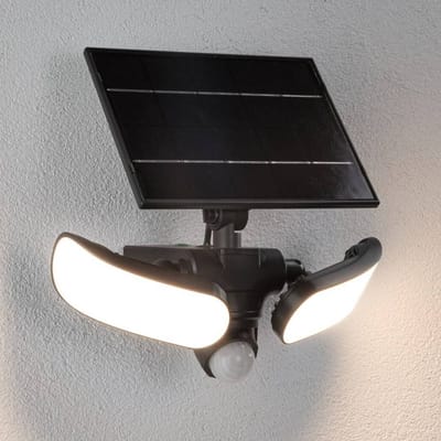 Solar LED wallwasher Sonlig Schemergestuurde bewegingsmelder (IR) IP65 hoekig 286x258 mm 3000K 2x9W 2x1100lm 3,7V Antraciet Kunststof