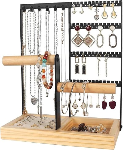 Sieradenstandaard voor Dames, Kettinghouder, Sieradenboom, Organiser voor Oorbellen, Ringen en Armbanden in Zwart