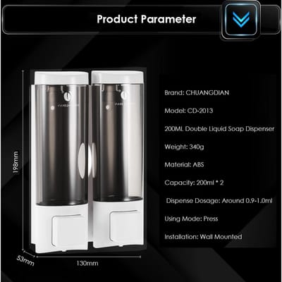 Handmatige Handzeep Dispenser Wandmontage Dubbele Vloeibare Shampoo Douchegel Dispenser Handreiniger Toilet Lotion White gray